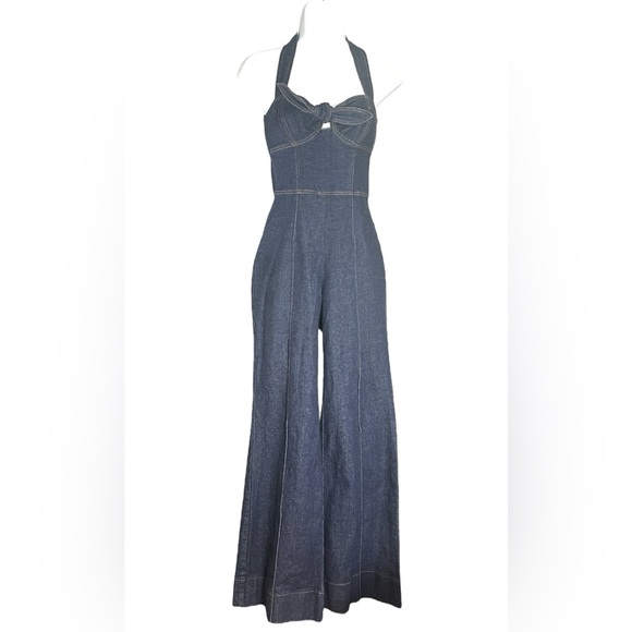 Betsey Johnson Pants - Vintage Betsy Johnson Denim Halter Jumpsuit Sweetheart Tie Bustline Sz 0 EUC